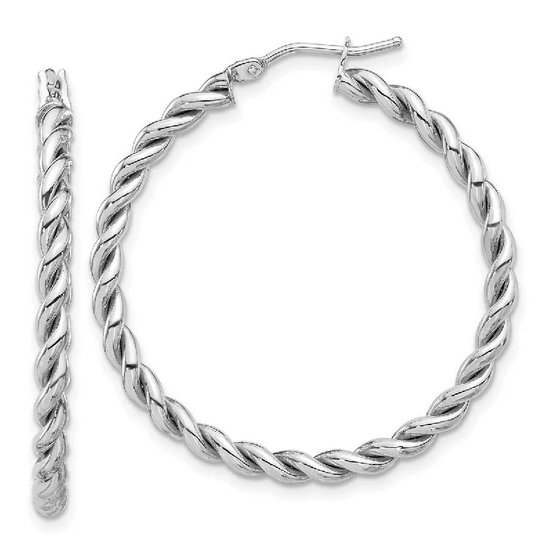 Curata 14k White Gold Polished Twist Hoop Earrings - 35.5x35mm