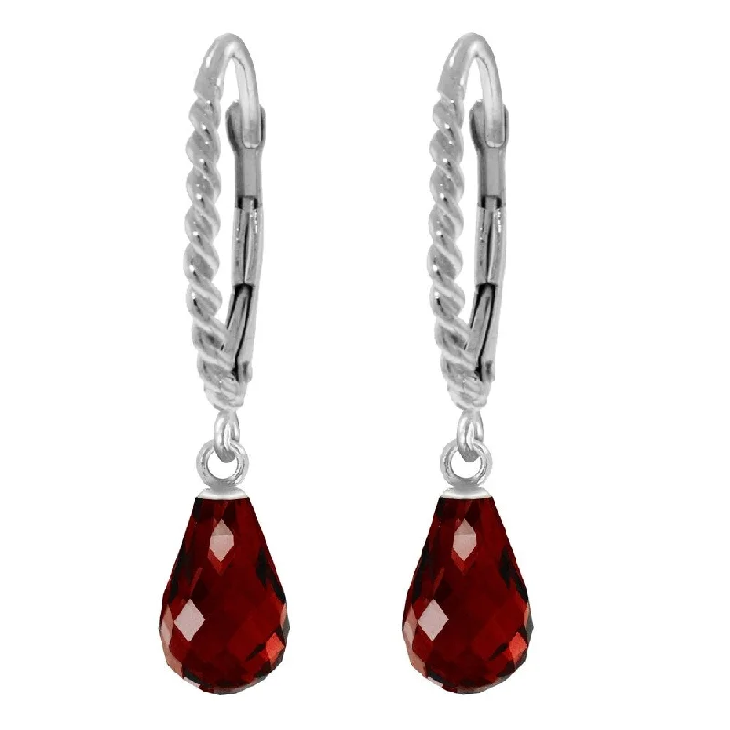 3 CTW 14K Solid White Gold Leverback Earrings Briolette Garnet