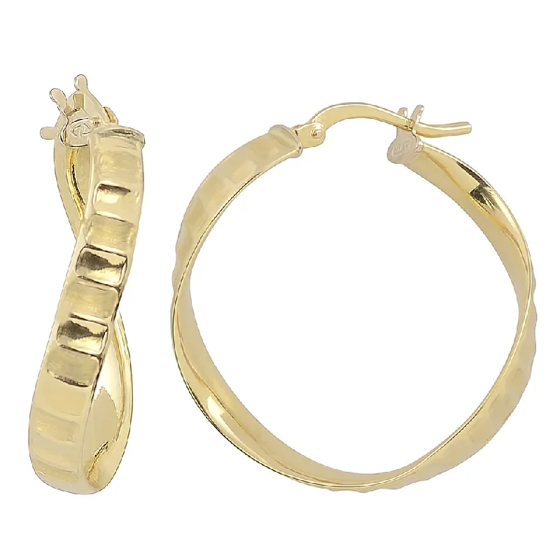 Fremada 10k Yellow Gold Ripple Design Surface Twist Hoop Earrings