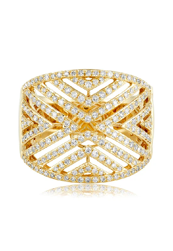 D'Oro 14K Yellow Gold Diamond V Maze Ring, 0.82 TCW