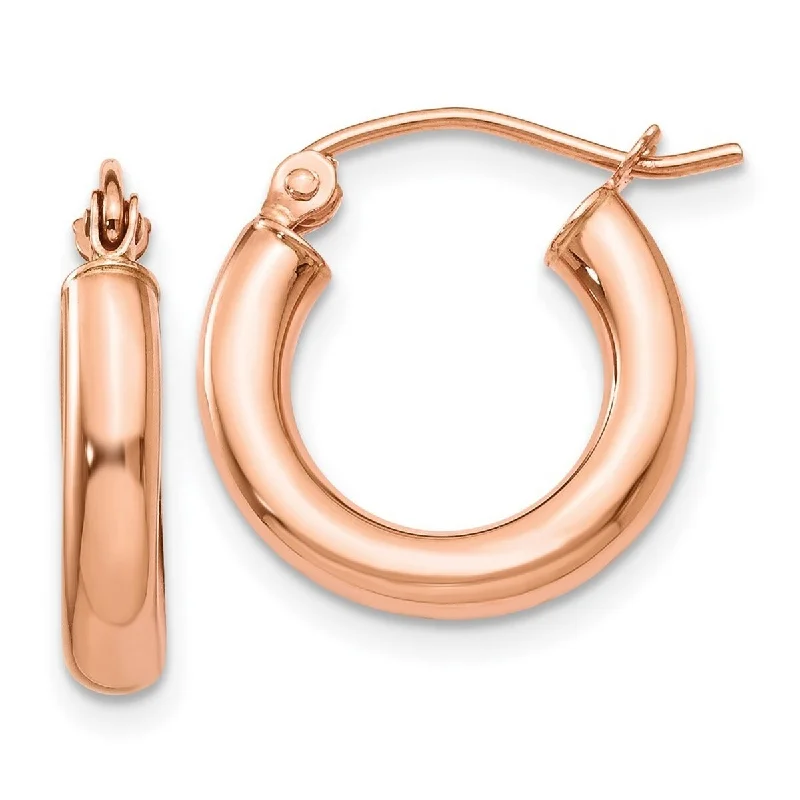 Curata 14k Rose Gold Polished Light Weight Small Tube Hoop Earrings - 16mm