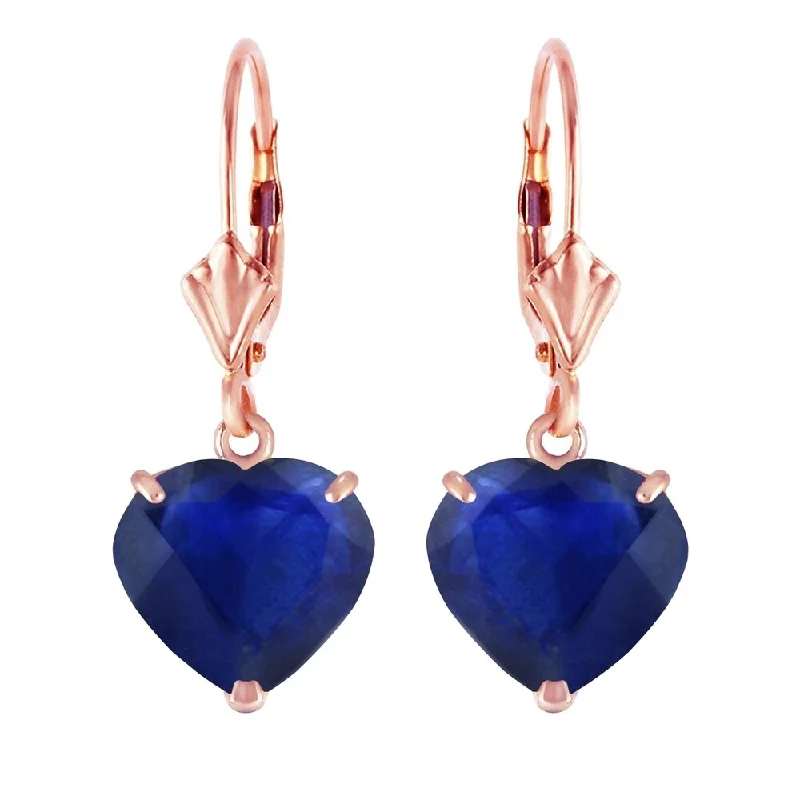 14K Solid Rose Gold Leverback Earrings Natural 10mm Heart Sapphires