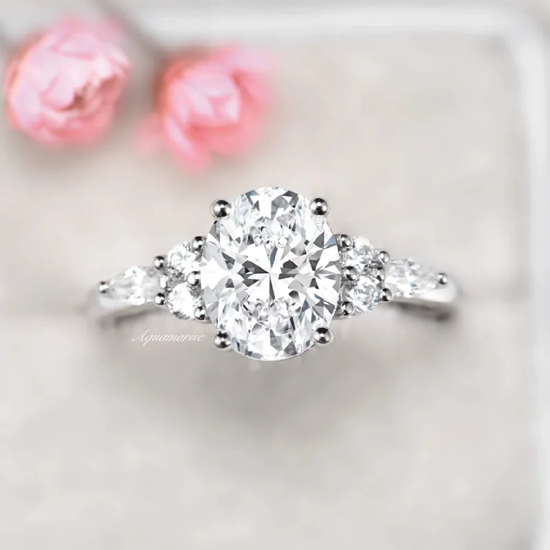 Evelyn Moissanite Engagement Ring- 14K White Gold