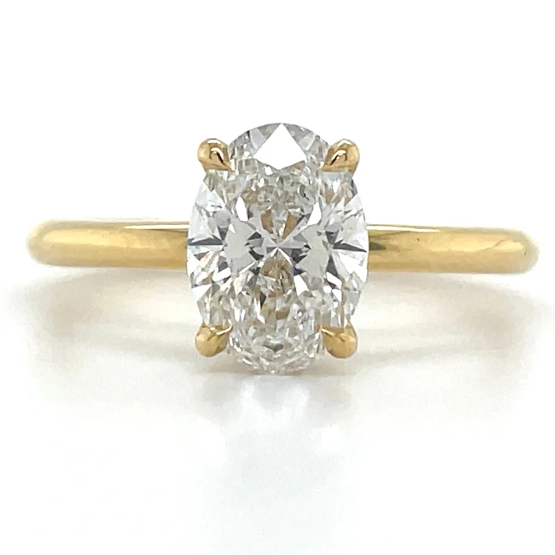 Millie - 18ct Yellow Gold 1.44ct Laboratory Grown Oval Solitaire Engagement Ring with Hidden Halo