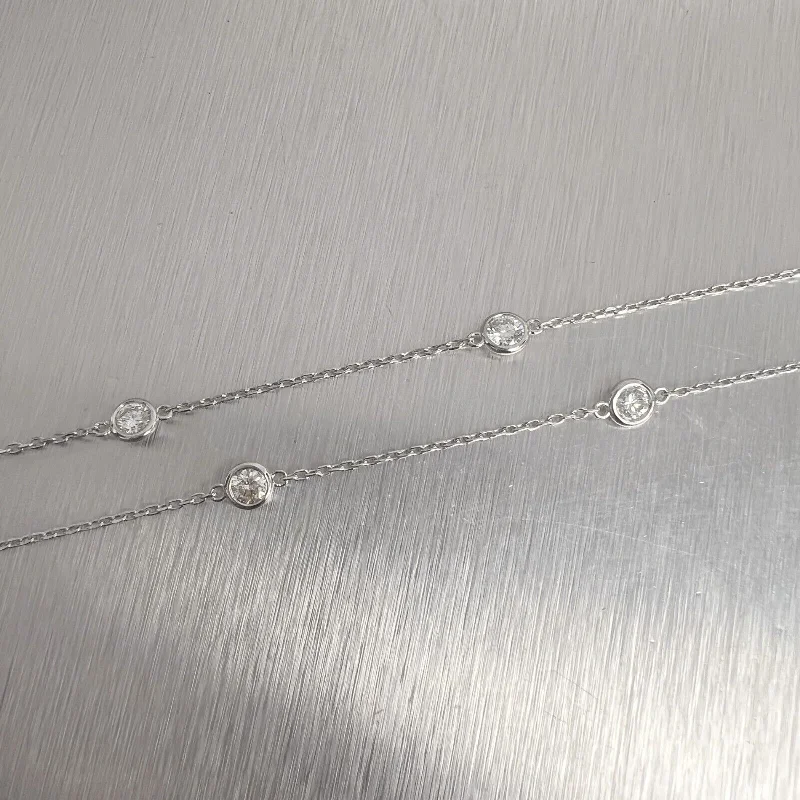 14k White Gold 10 Station Diamonds by the Yard Necklace 1.91ctw G VS2 18" 4.2g