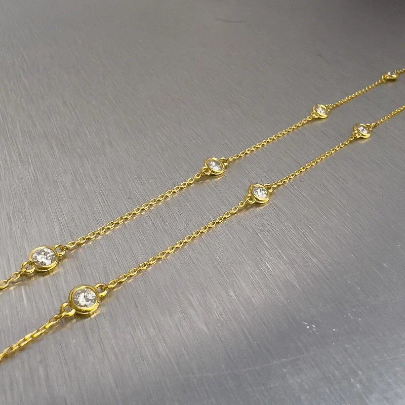 14k Yellow Gold 10 Station Diamonds by the Yard Necklace 0.40ctw 18" 2.3g