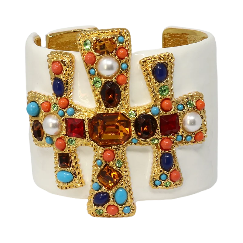 White Enamel Gemstone Cuff