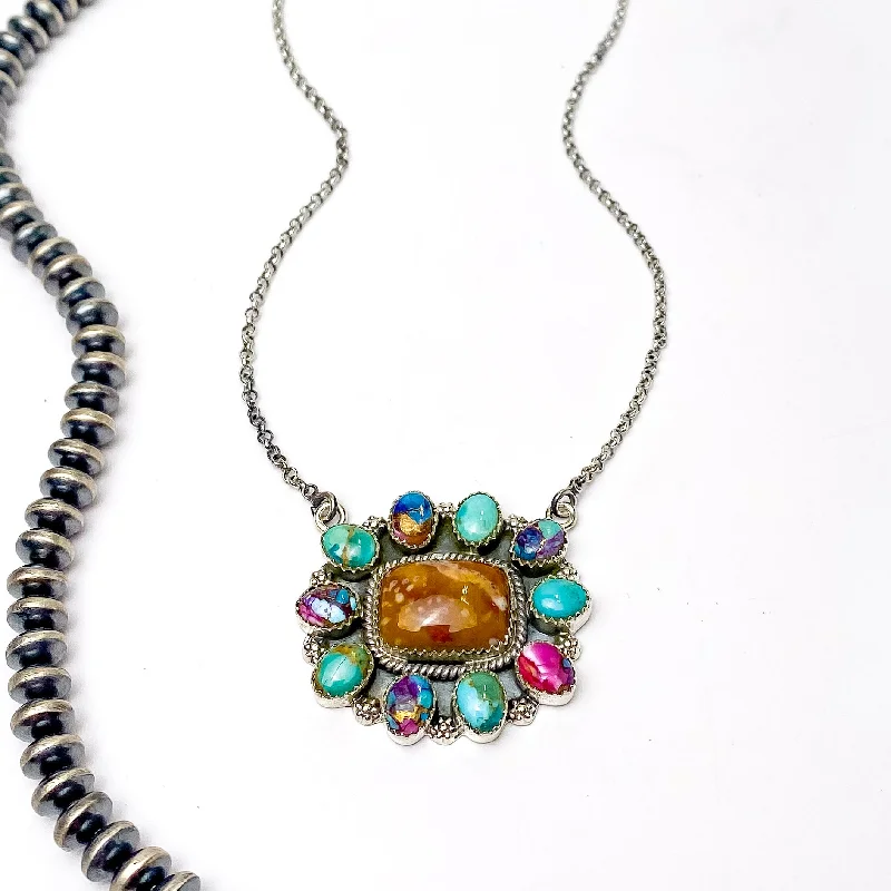 Hada Collection | Handmade Sterling Silver Necklace with Multi Stone Remix Cluster Pendant