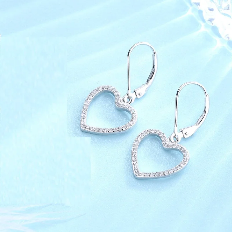 18K White Gold Leverback Heart Earrings with Crystals from Swarovski