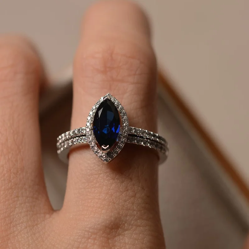 Anniversary Blue Sapphire 2 set Ring