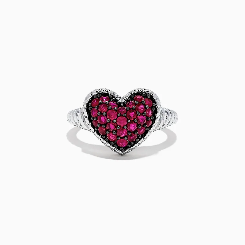 925 Sterling Silver Ruby Heart Ring, 1.02 TCW