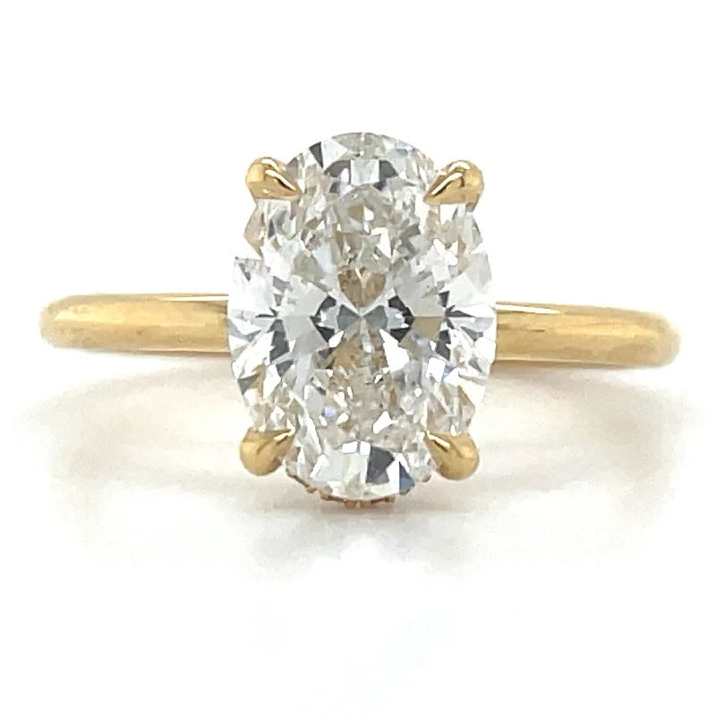 Millie - 18ct Yellow Gold 1.99ct Laboratory Grown Oval Solitaire Engagement Ring with Hidden Halo