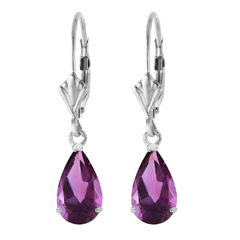 2.5 CTW 14K Solid White Gold Leverback Earrings Amethyst