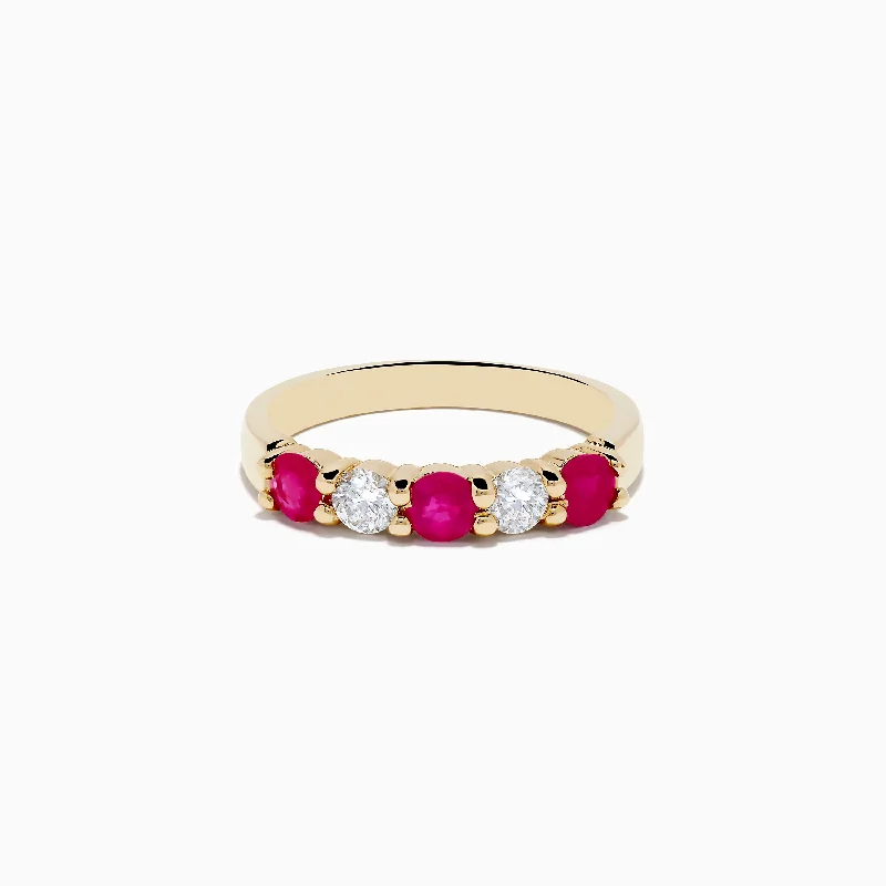 14K Yellow Gold Natural Ruby and Diamond Band, 1.08 TCW