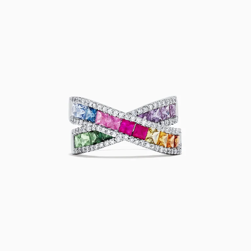 Watercolors 14K White Gold Multi Sapphire and Diamond Ring, 2.63 TCW