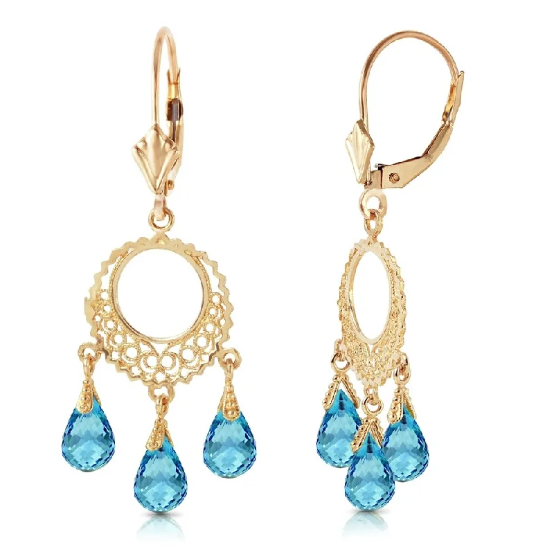 3.75 Carat 14K Solid Gold Chandelier Earrings Blue Topaz