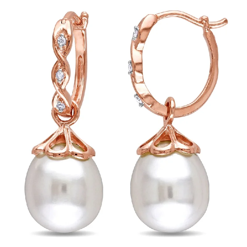 Miadora 10k Rose Gold Cultured Freshwater Pearl and Diamond Accent Dangle Earrings (9-9.5 mm)