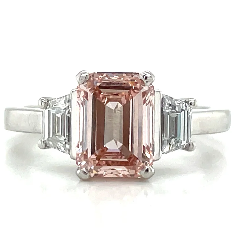 Lila - Platinum 2.61ct Emerald Cut Laboratory Grown Pink Diamond Engagement Ring with Side Stones