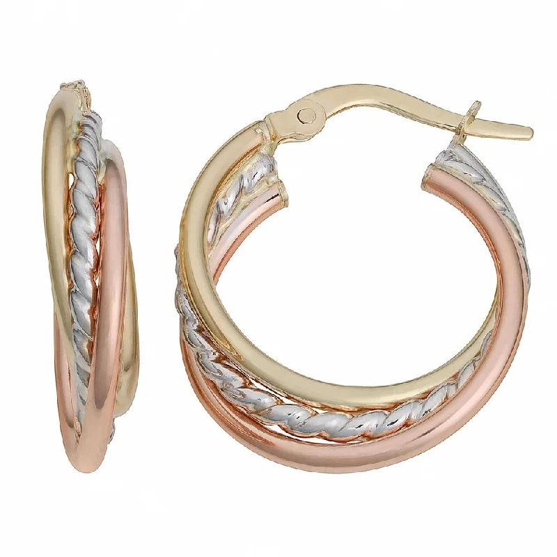 Fremada 10k Tri-color Gold Overlapping Round Hoop Earrings