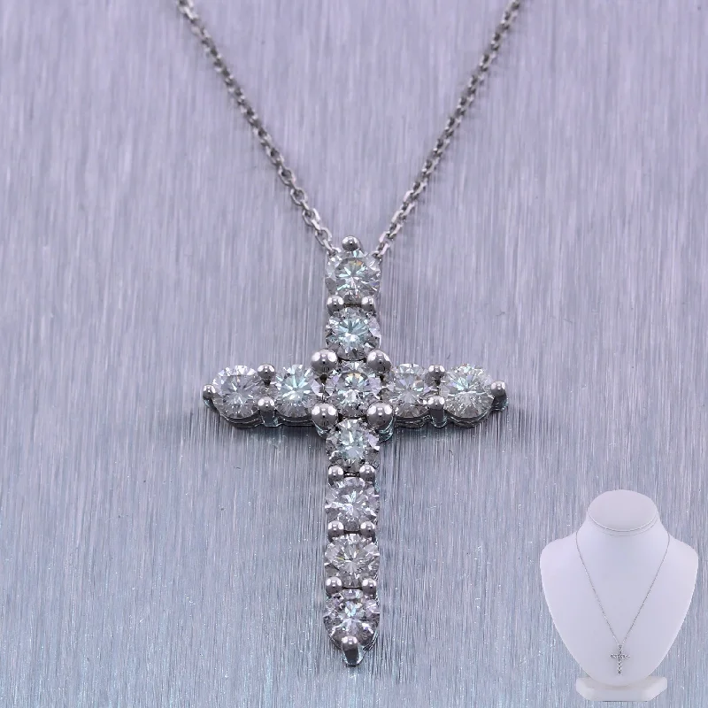 14k White Gold 2.10ctw Diamond Cross 20" Necklace