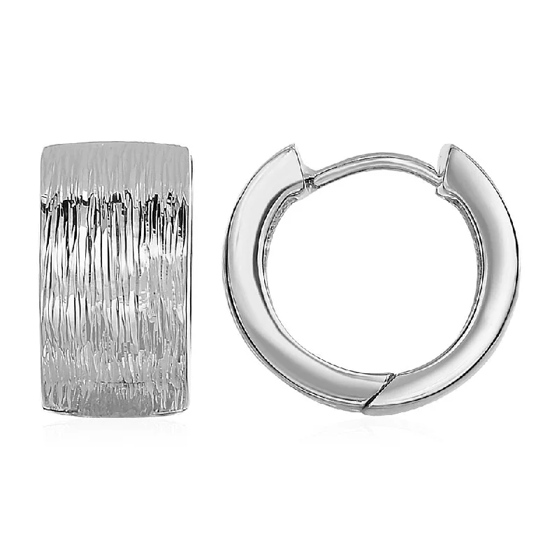 Textured Hoop Earrings with White Finish in Sterling Silver