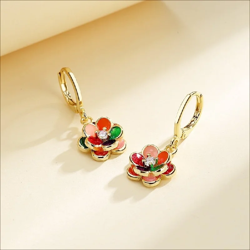 Preciosa Crystal & 14k Gold-Plated Floral Leverback Drop Earrings