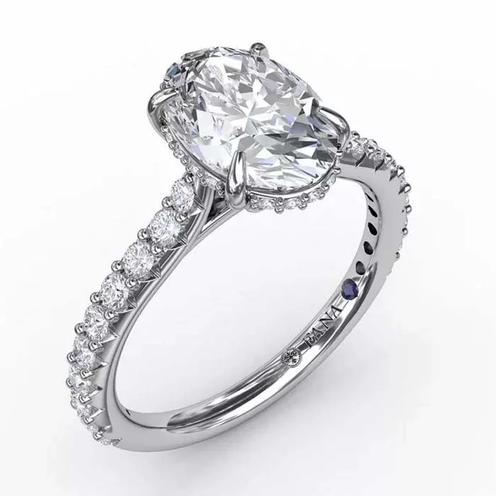 Fana Classic Oval Diamond Engagement Ring Semi-Mounting With Hidden Pavé Halo in 14K White Gold