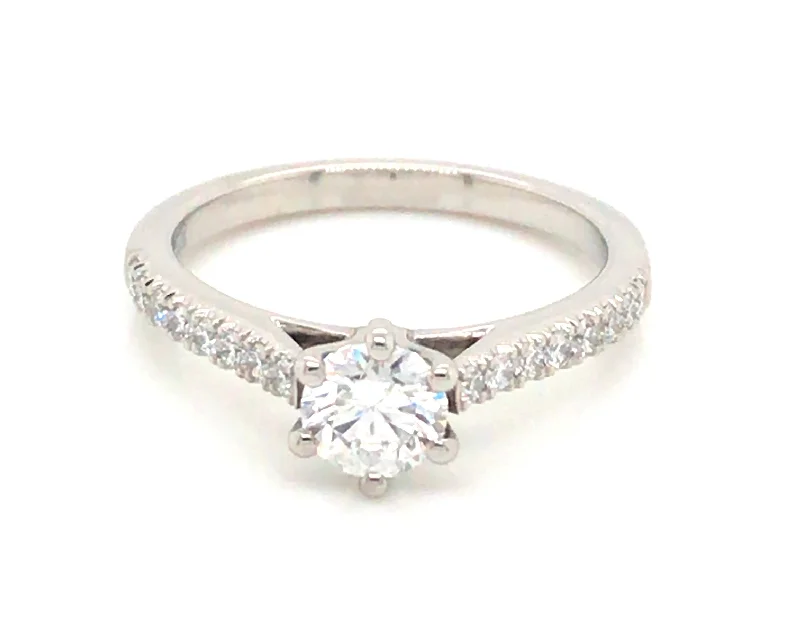 Pippa - Platinum 0.79ct Earth Grown Six Claw Solitaire Diamond Engagement Ring With Castle Set Diamond Shoulders