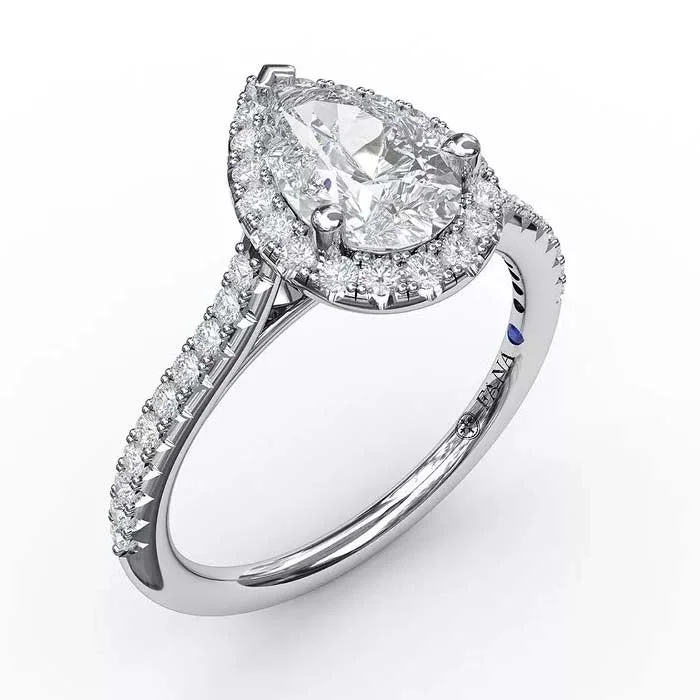 Fana .34TW Pear-Shaped Halo and Pave' Diamond Band Engagement Ring Semi-Mounting 14K White Gold