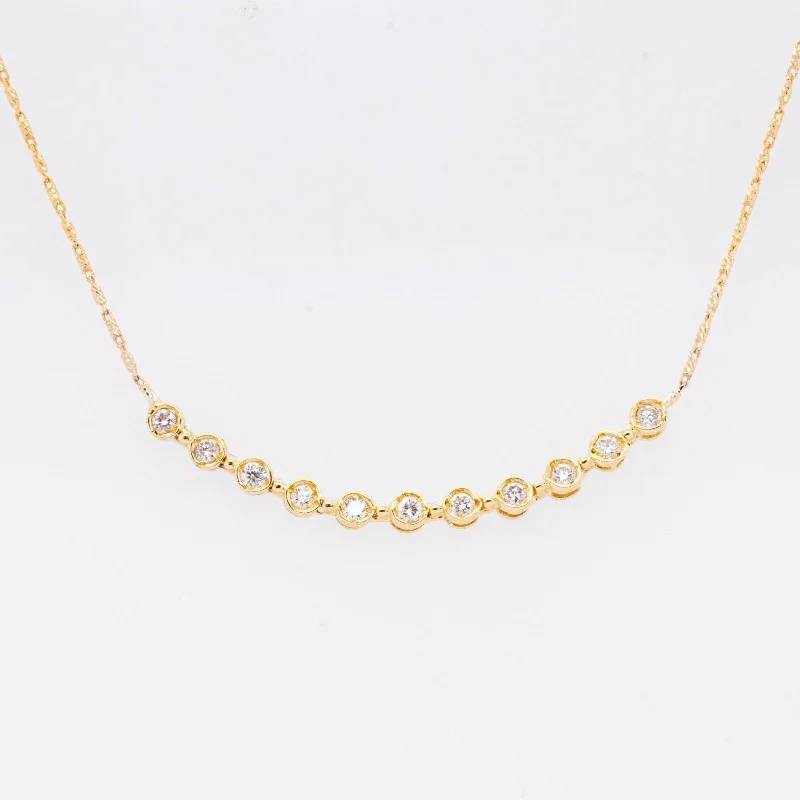 14k Yellow Gold Diamond 11 Stone Curved Bar Pendant Necklace 0.25ctw G VS2 18"