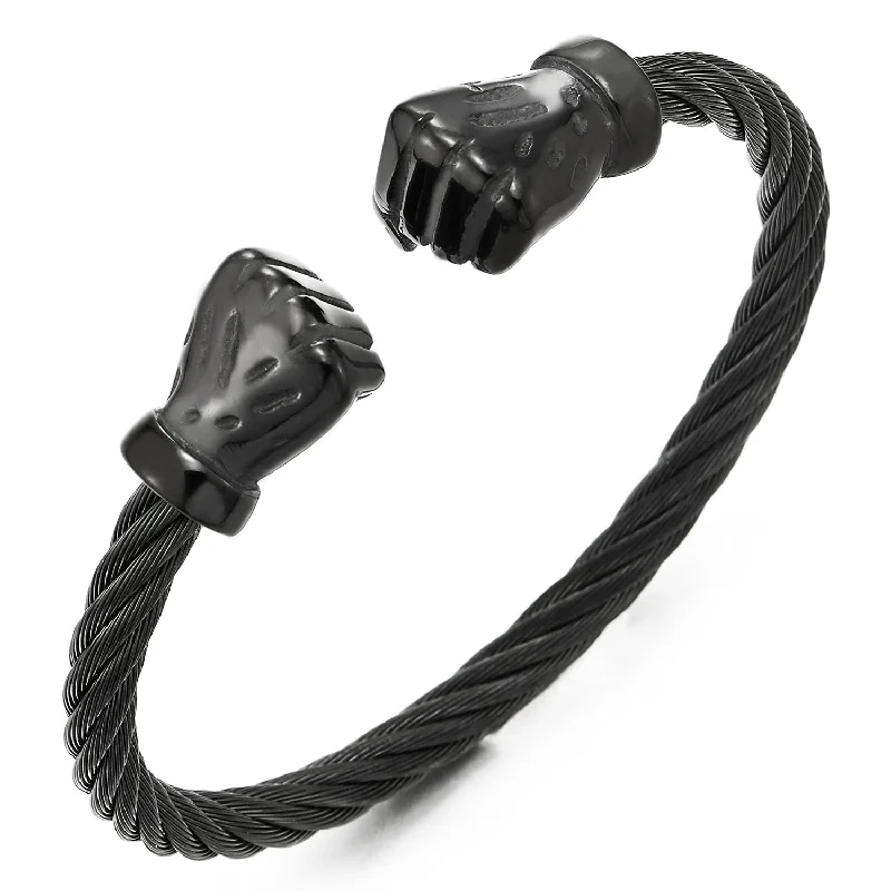 Unisex Elastic Adjustable Steel Black Fist Hand Bangle Bracelet for Men Women