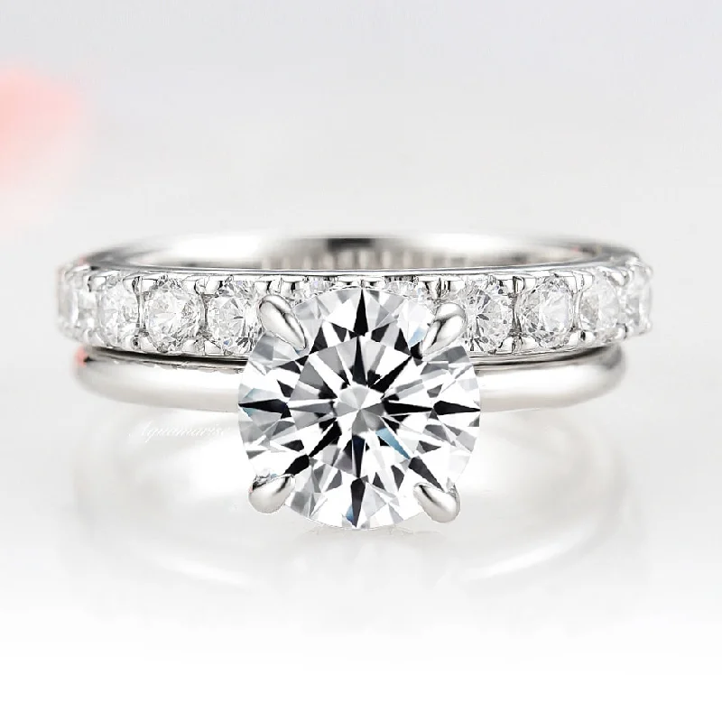 1.5CT Round Cut Moissanite Engagement Ring- 14K White Gold