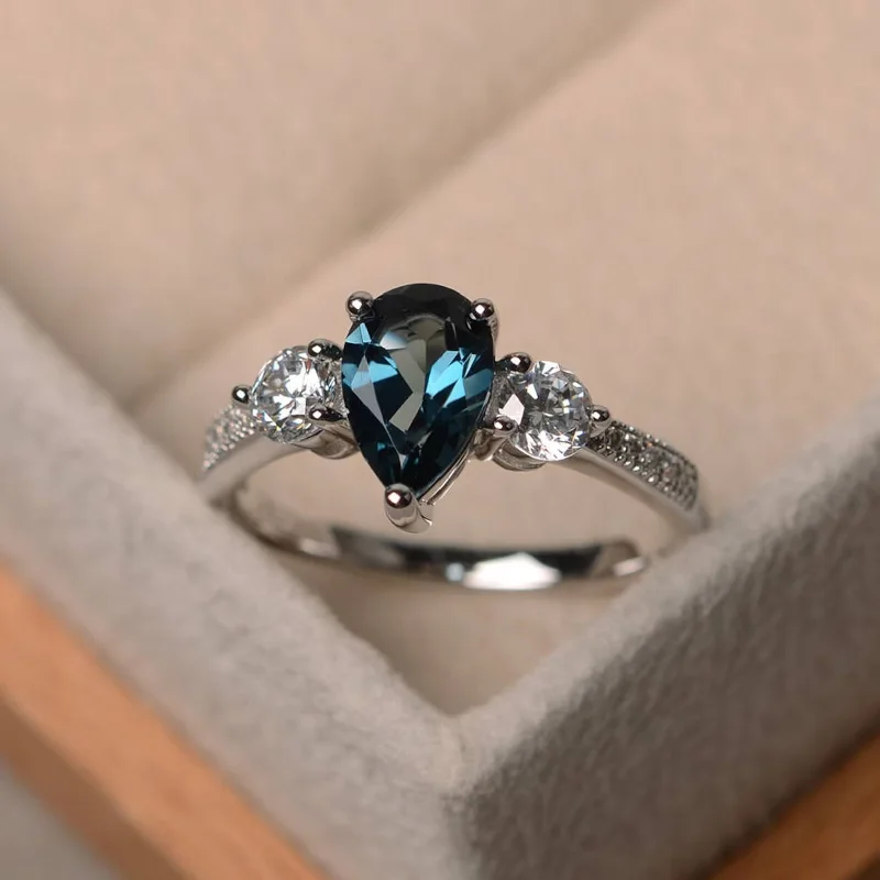 London Blue Topaz Pear Cut Stone Ring