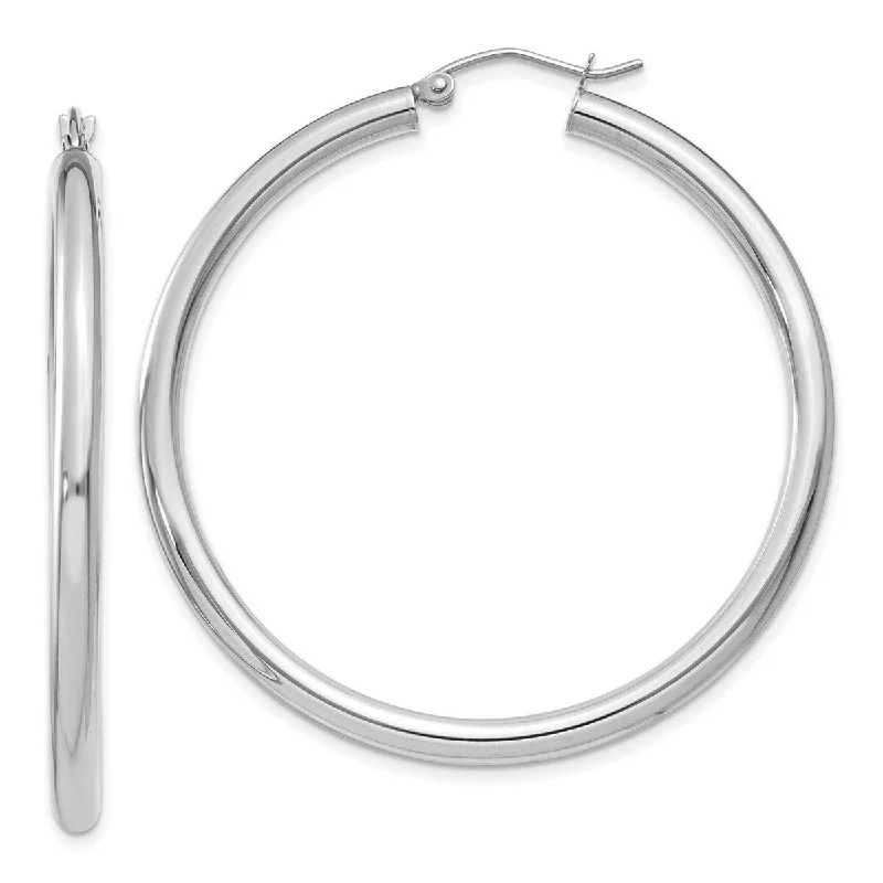 Curata 10k White Gold Polished Lightweight Tube Hoop Earrings - 45mm