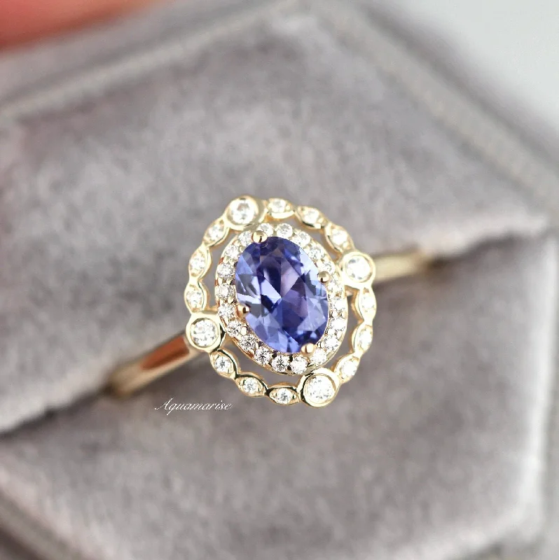 Valentina Natural Tanzanite Engagement Ring- 10K/14K/18K Solid Yellow Gold