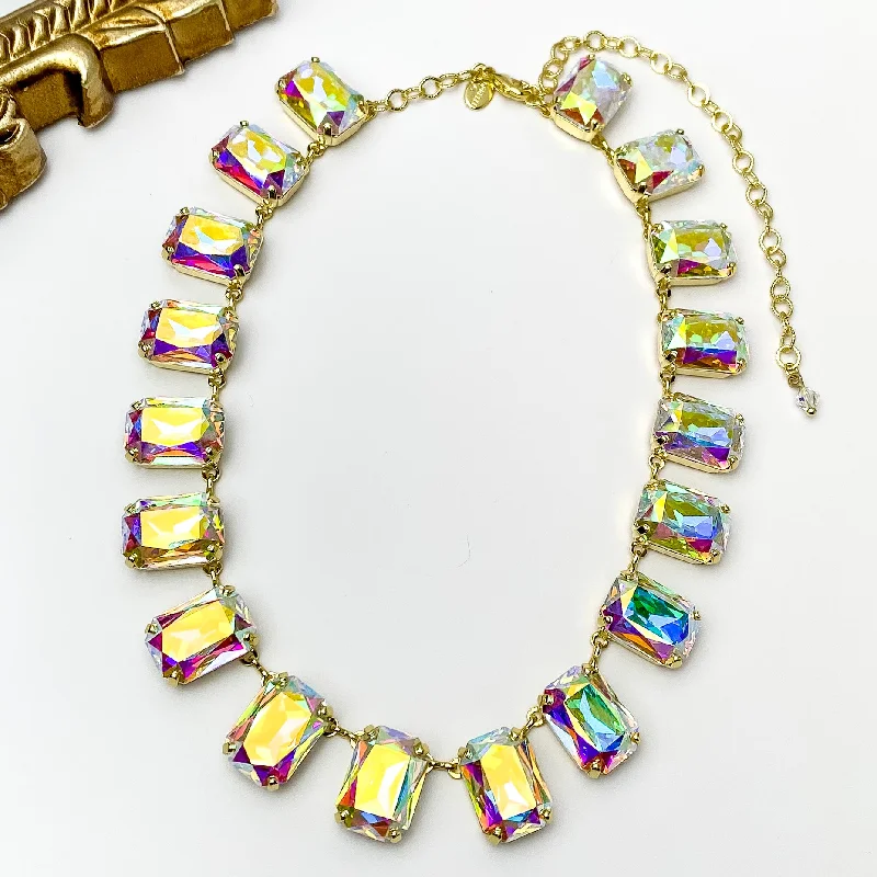 Sorrelli | Julianna Emerald Crystal Statement Necklace in Bright Gold Tone and Aurora Borealis