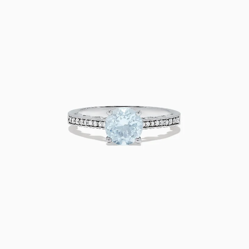 Aquarius 14K White Gold Aquamarine and Diamond Ring, 1.09 TCW