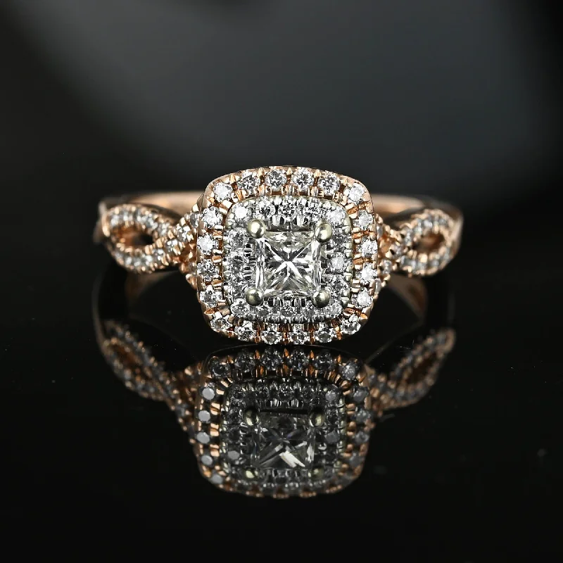 14k Rose Gold Princess Cut Diamond Cluster Engagement Ring