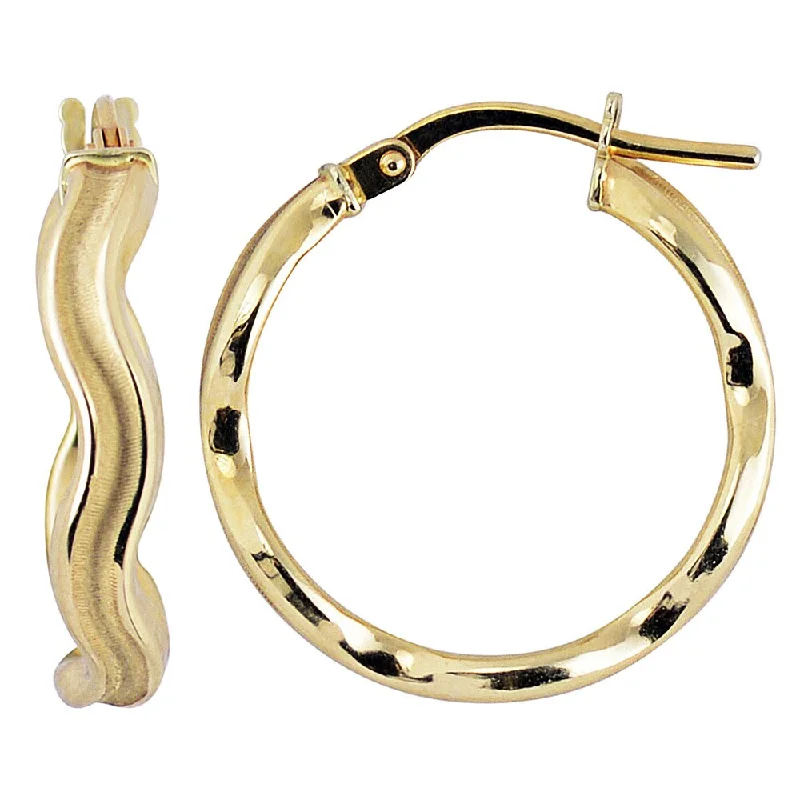 Fremada 10k Yellow Gold High Polish/ Satin Finish Wave Hoop Earrings