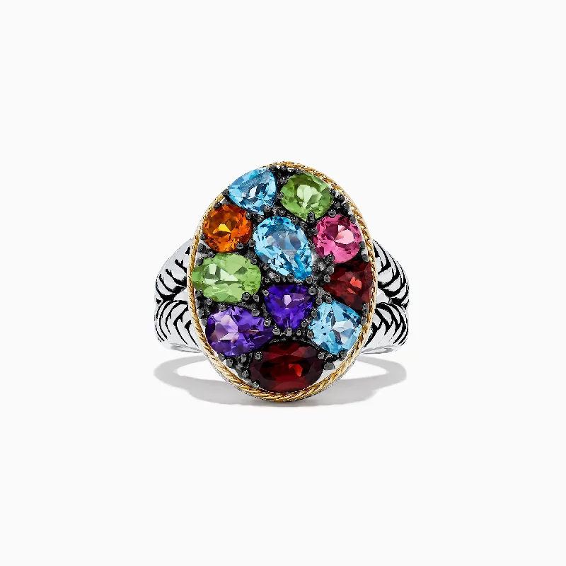 925 Sterling Silver and 18K Gold Accents Multi Gemstone Ring, 3.62 TCW