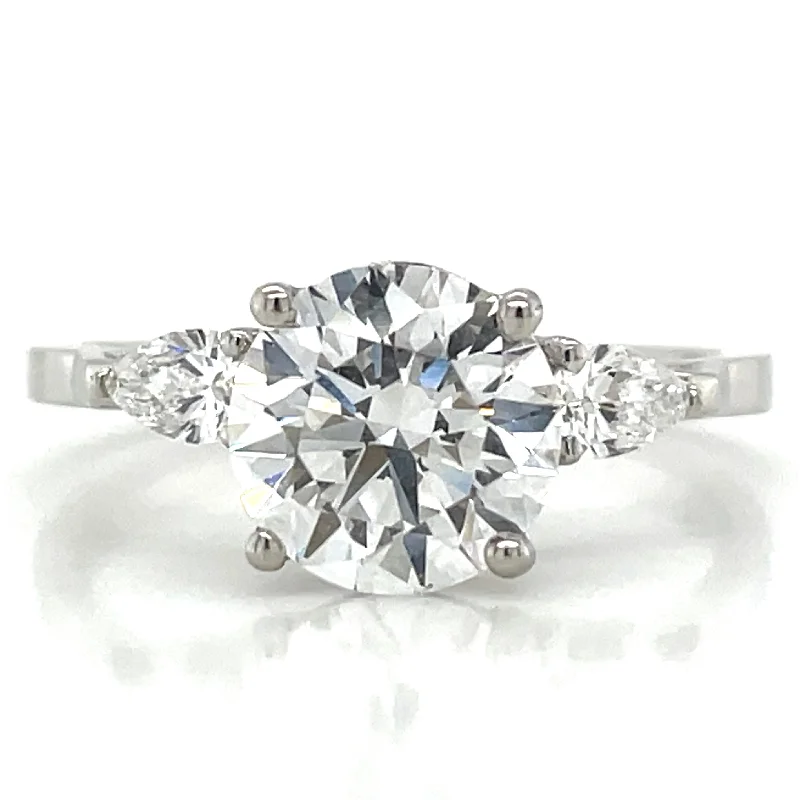 Emerie - Platinum 1.92ct Round Brilliant Laboratory Grown Diamond & Pear Side Stone Engagement Ring