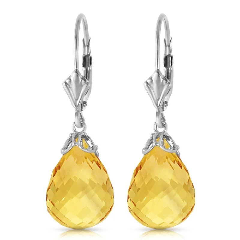 14 Carat 14K Solid White Gold Leverback Earrings Briolette Citrine