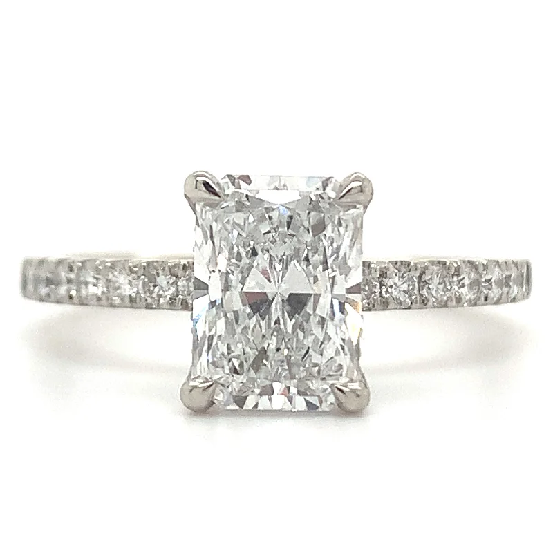 Tess - Platinum Laboratory Grown 1.82ct Radiant Cut Diamond Engagement Ring with Hidden Halo