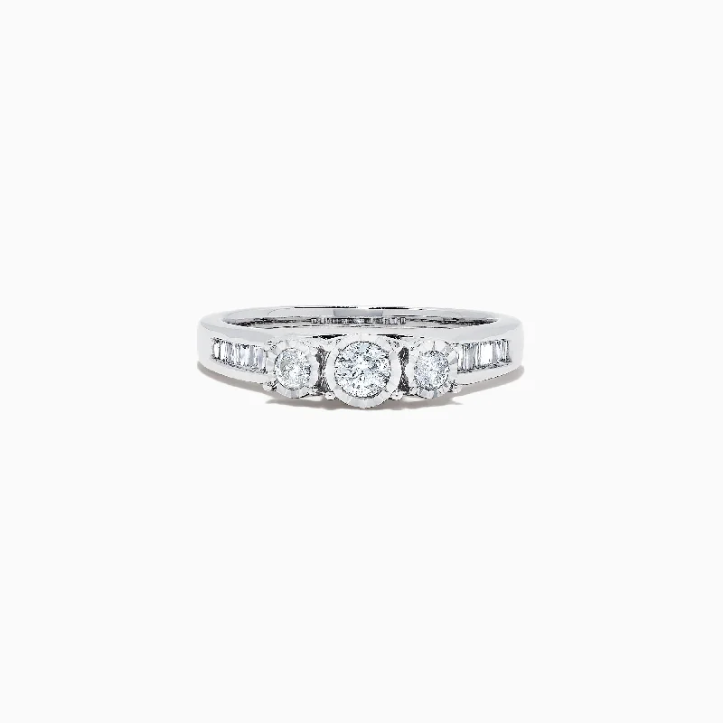 Bridal 14K White Gold Diamond Three Stone Ring, 0.39 TCW