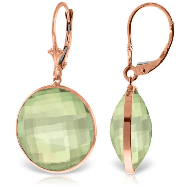 14K Solid Gold Leverback Earrings Round Green Amethyst Certified