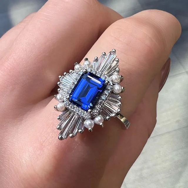 Blue Sapphire And Pearl Stones Ring