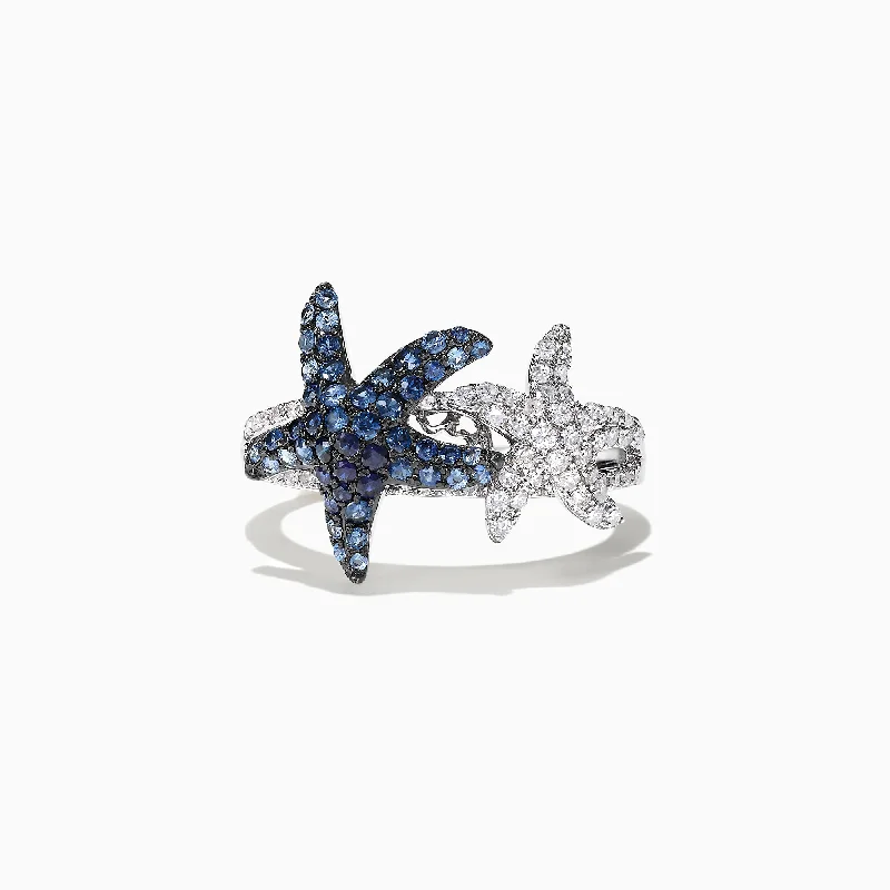 Seaside 14K White Gold Blue Sapphire & Diamond Starfish Ring, 0.87 TCW