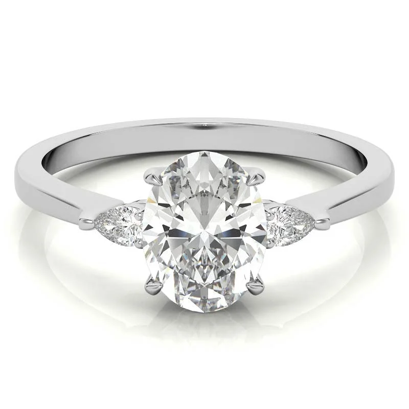 Oval Cut and Pear 3-Stone Sterling Silver Engagement Ring