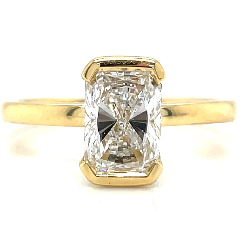 Athena - 18ct Yellow Gold Half Rubover Laboratory Grown Radiant Cut Diamond Solitaire Engagement Ring