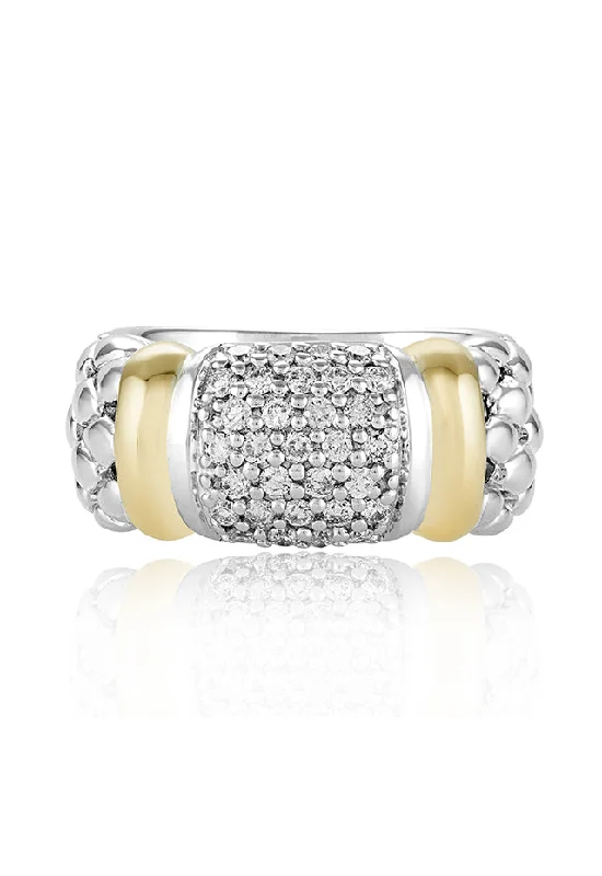 925 Sterling Silver & 18K Yellow Gold Accented Diamond Ring, 0.53 TCW